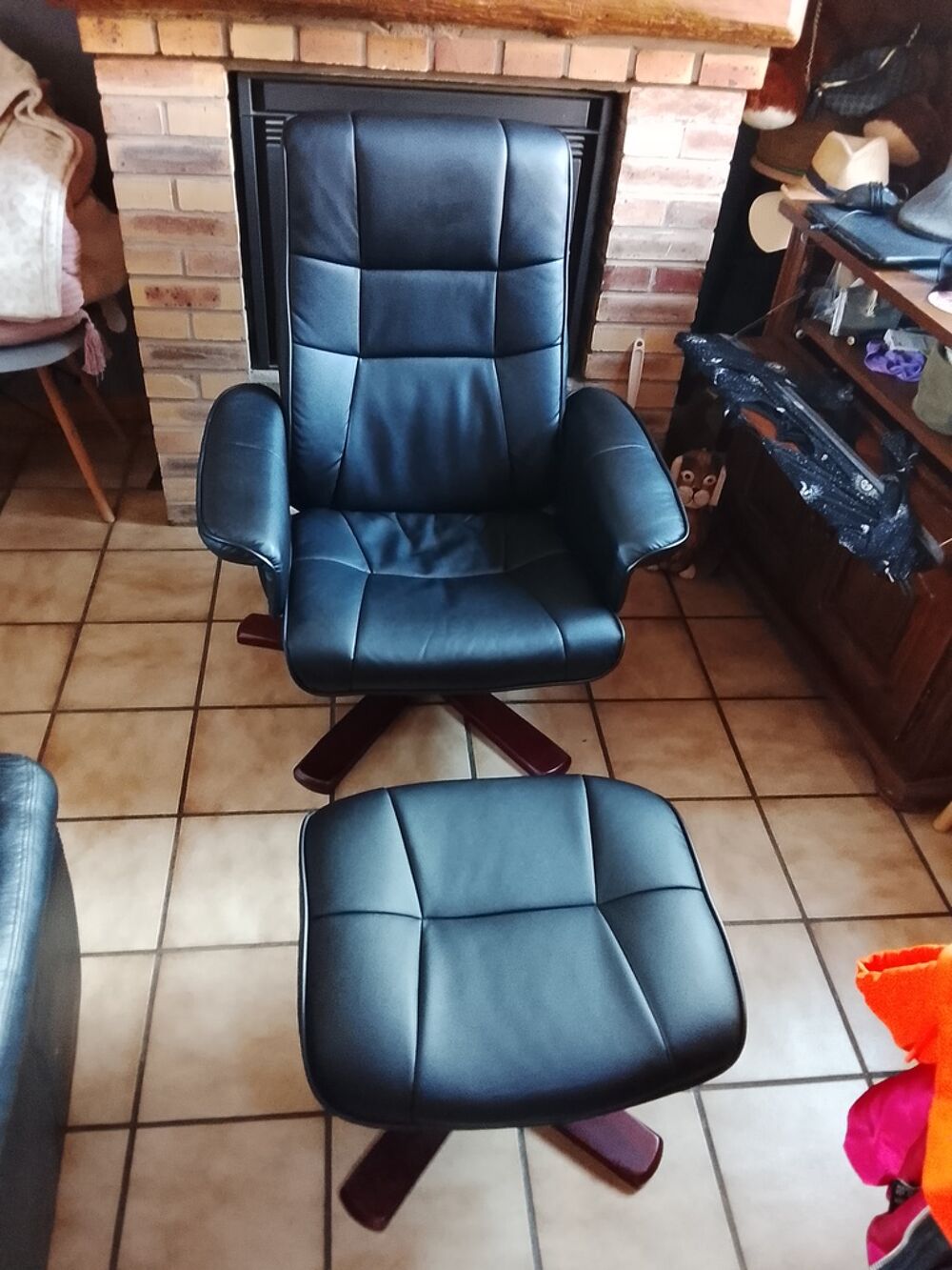 Fauteuil relax simili cuir noir avec repose-pieds Meubles