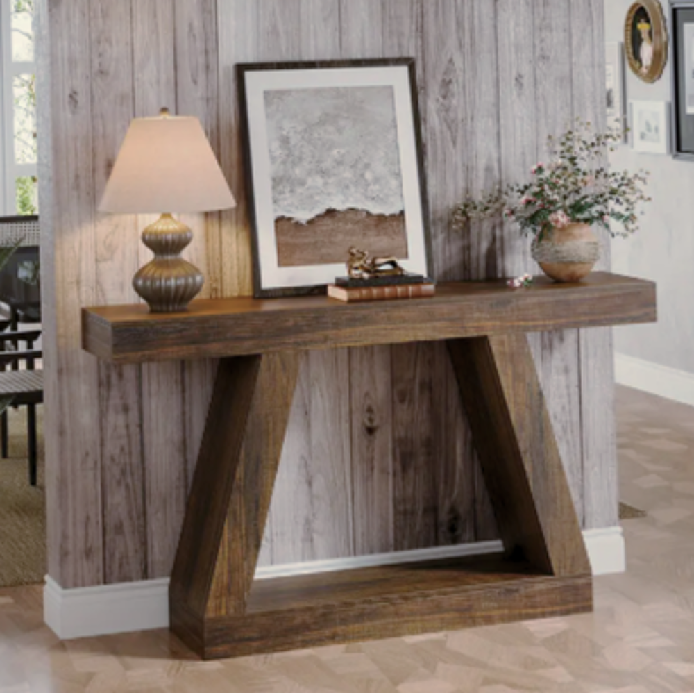 Console trap&egrave;ze bois massif ? Design brut et lignes architec Meubles