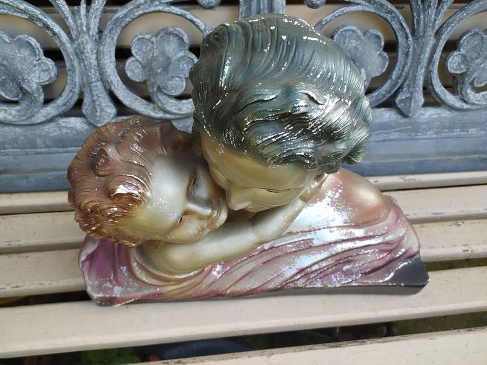 Sculpture Polychrome Femme et Enfant Sign&eacute; Cipriani Art D&eacute;co Décoration