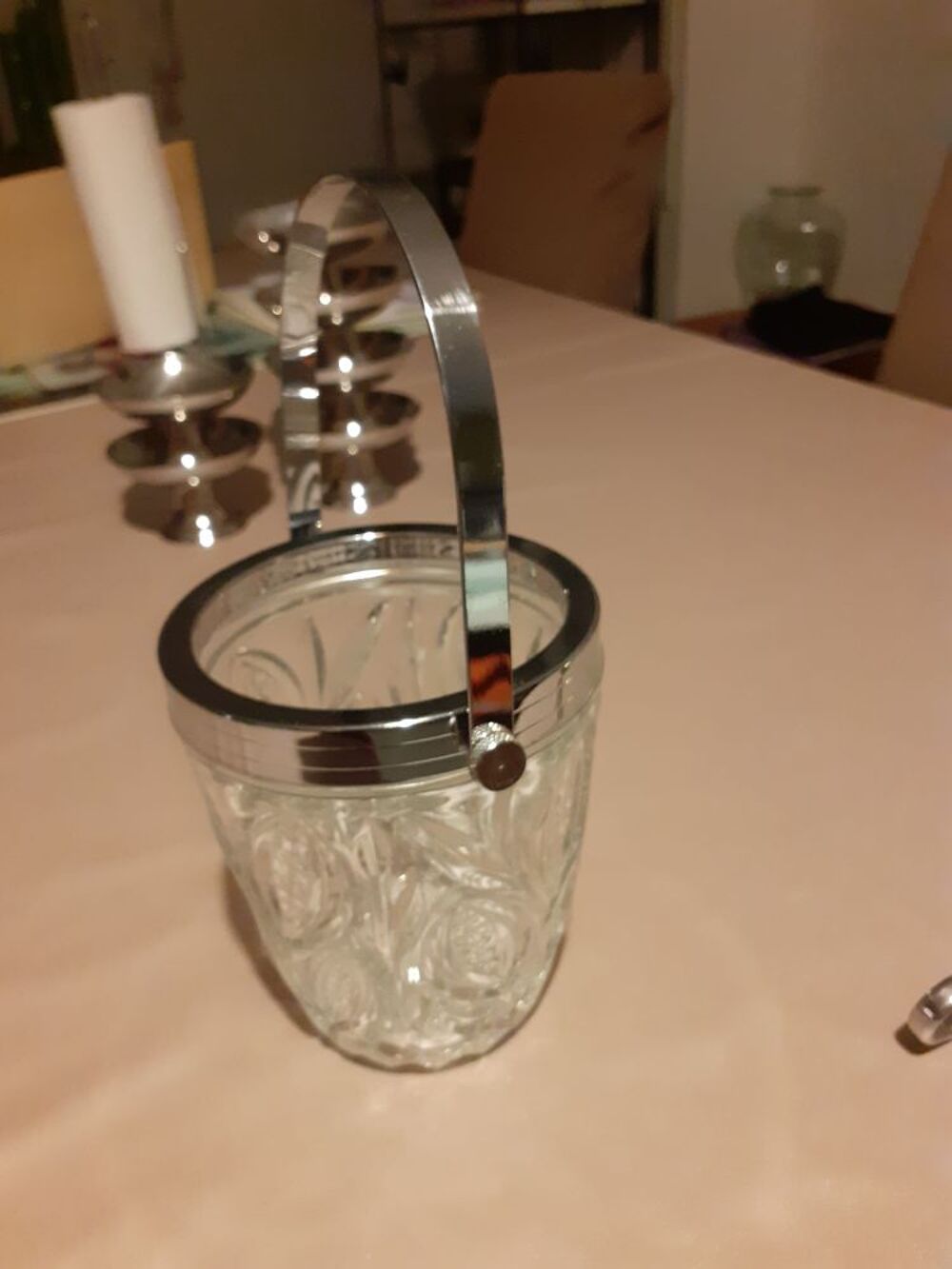 SEAU A GLACONS en cristal avec sa cuill&egrave;re Décoration