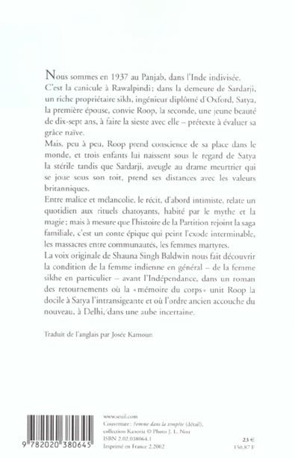 La m&eacute;moire du corps - Shauna Singh Baldwin, Livres et BD