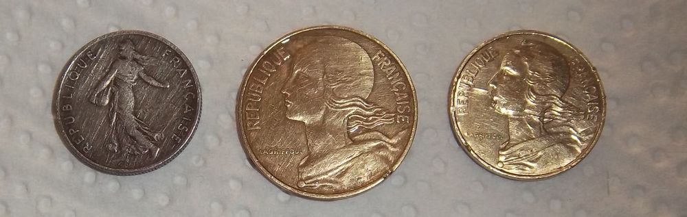 Lot de 3 pi&egrave;ces 1/2 franc 20 centimes 10 centimes 