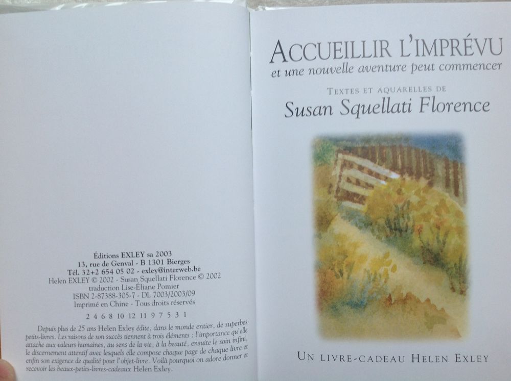 ACCUEILLIR L'IMPR&Eacute;VU...SUSAN SQUELLATI FLORENCE Envoi Possib Livres et BD