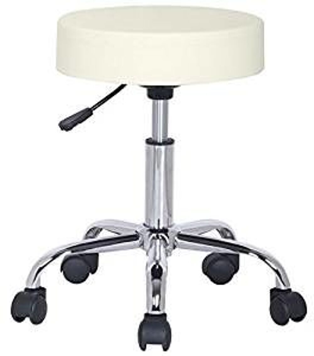  Tabouret &agrave; roulettes assise blanc cass&eacute; 
Meubles