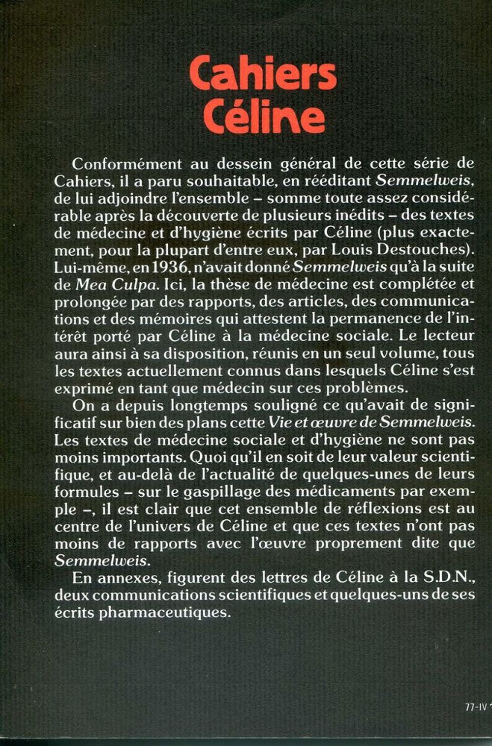 Cahiers C&eacute;line 3 - Semmelweis et autres &eacute;crits m&eacute;dicaux, Livres et BD