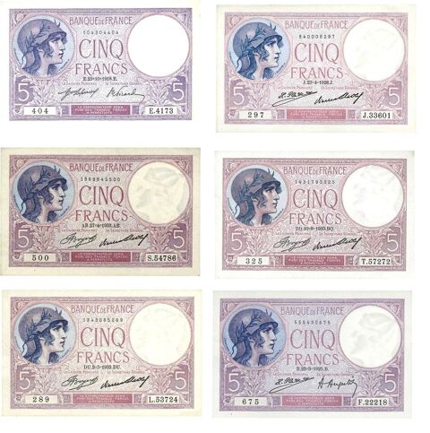 F 3  BILLETS  5 F  VIOLET  LOT   DE 6 335 Raismes (59)