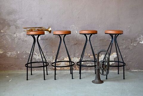 Lot de 4 tabourets de bar haut vintage boh�me anciens set  540 Wintzenheim (68)