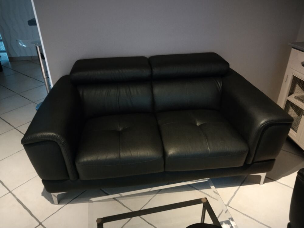 CANAPE SIMILI CUIR NOIR 180*100 TRES Meubles