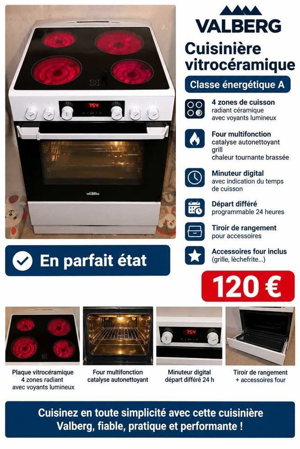 lots &eacute;lectrom&eacute;nager frigo/Congel Candy + Cuisini&egrave;re Vitroc&eacute;ramique + lave Linge Bellavita A+++ 8kg 1400Tr Diff&eacute;r&eacute; 24h Electroménager