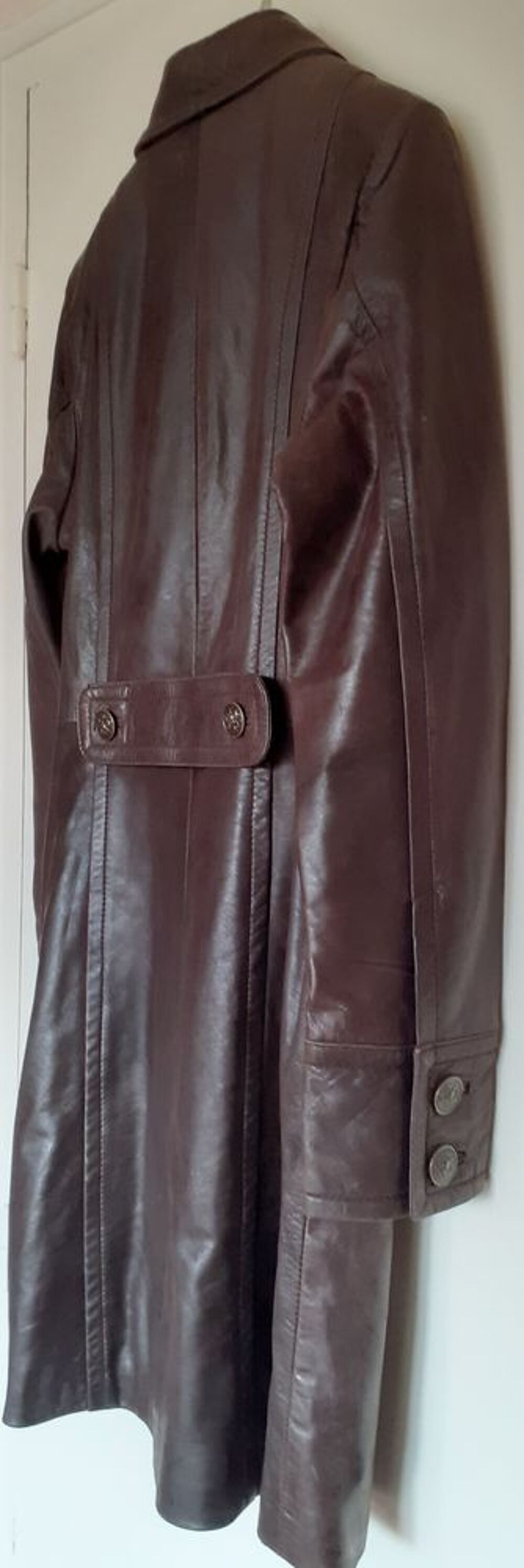 Manteau cuir Marron fonc&eacute; T36 Vêtements