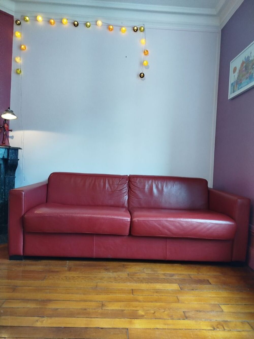 canap&eacute; cuir rouge 3 places convertible Meubles