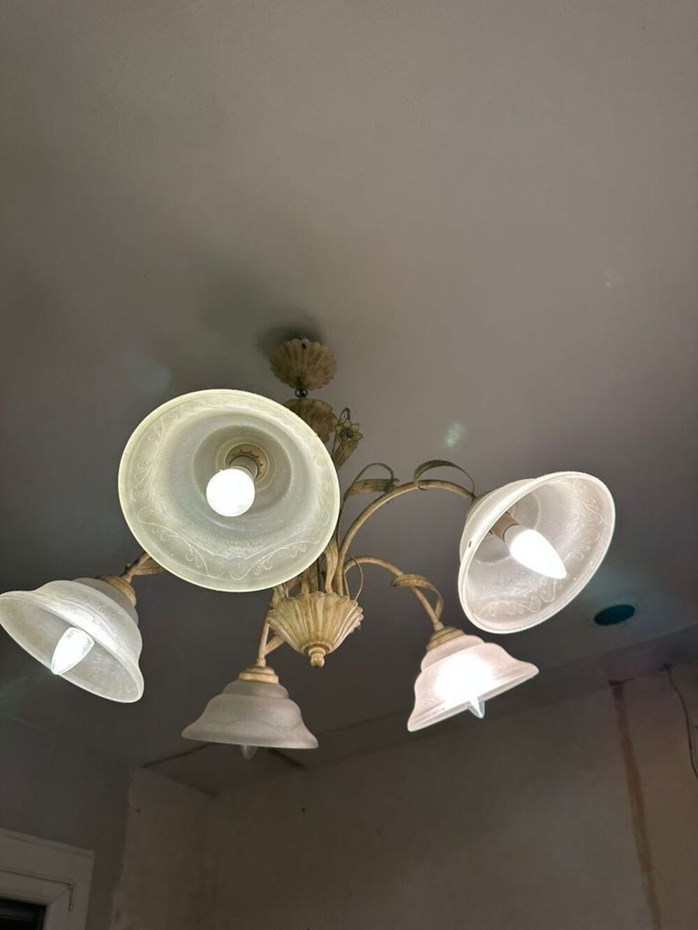 lustre 5 branche tulipes patte de verre Décoration
