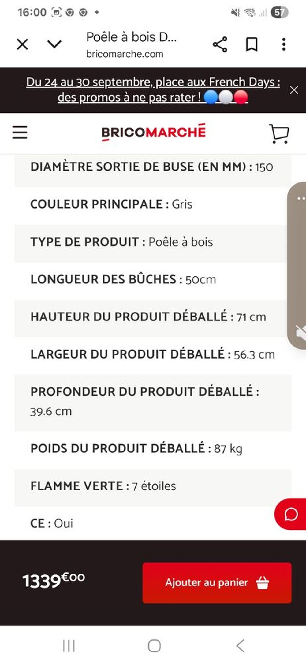 POELE A BOIS PANADERO DANA NEUF EMBALLE 7.5 KWH BUCHE DE 50 Bricolage