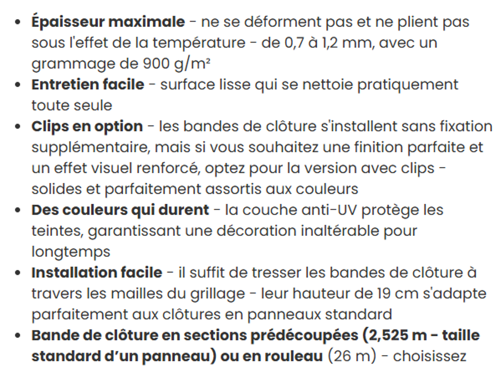 Occultants horizontaux qualit&eacute; 900g/m2 pour grillage rigide Bricolage