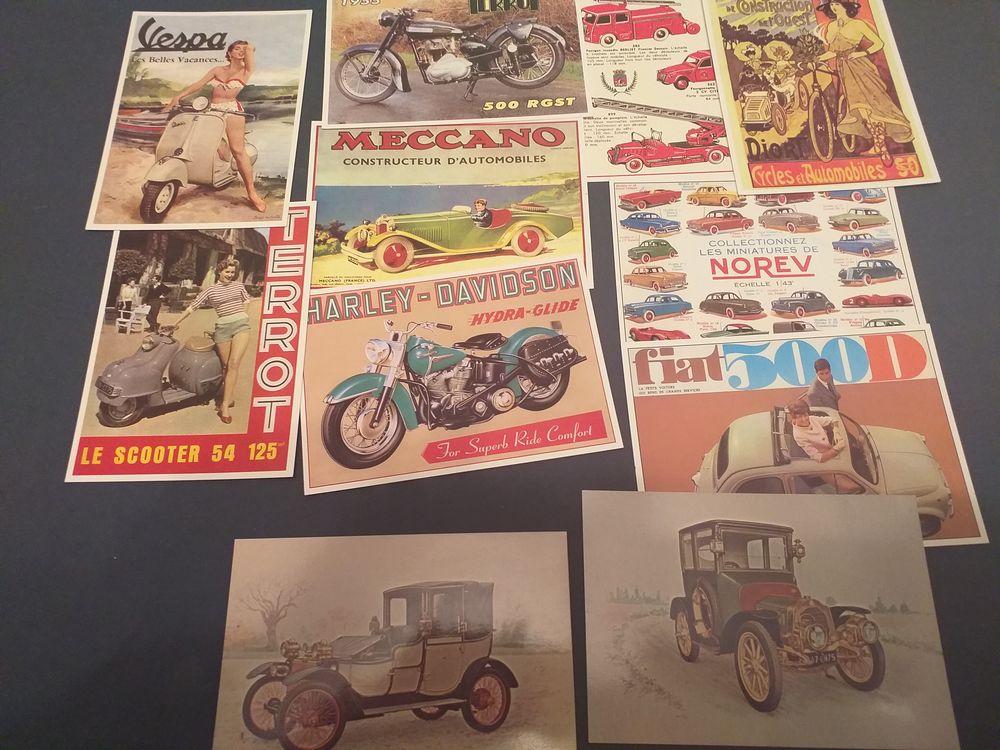 C P M , Voiture ,lot de 7 cartes neuves et divers 
