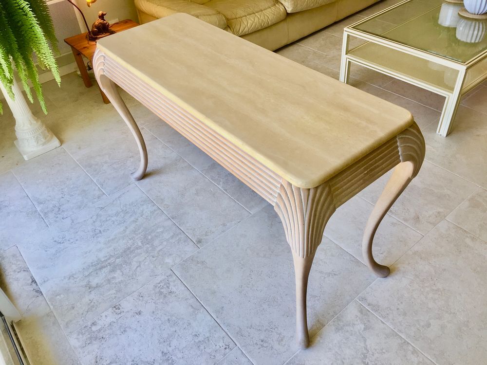 Console c&eacute;rus&eacute;e, plateau en travertin Meubles