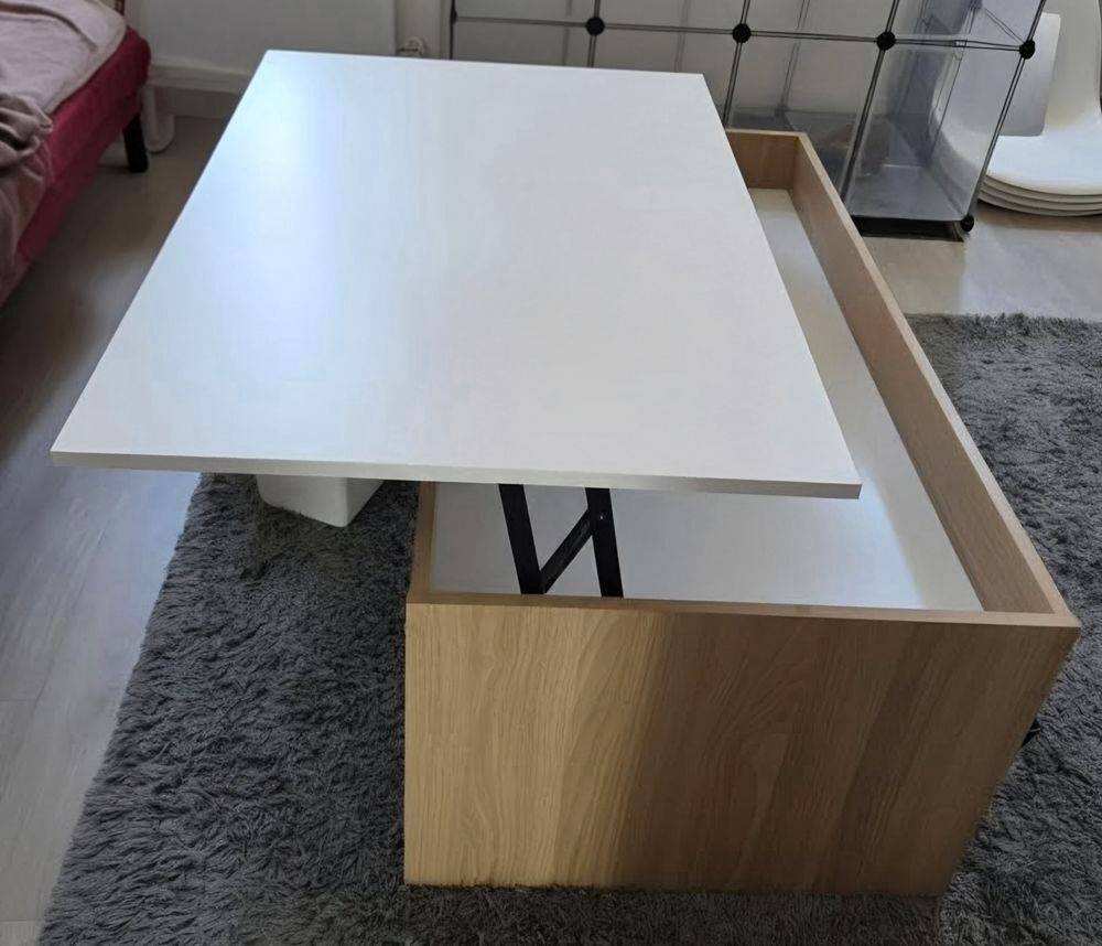 Table basse plateau relevable bois blanc Meubles