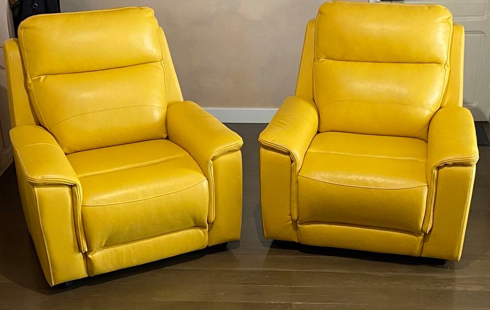 canap&eacute; cuir vachette jaune relax neuf avec 2 fauteuils Meubles