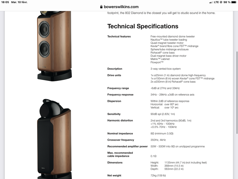 PAIRE D'ENCEINTES B&amp;W 802 D2 ROSENUT EN TR&Egrave;S BON &Eacute;TAT Audio et hifi