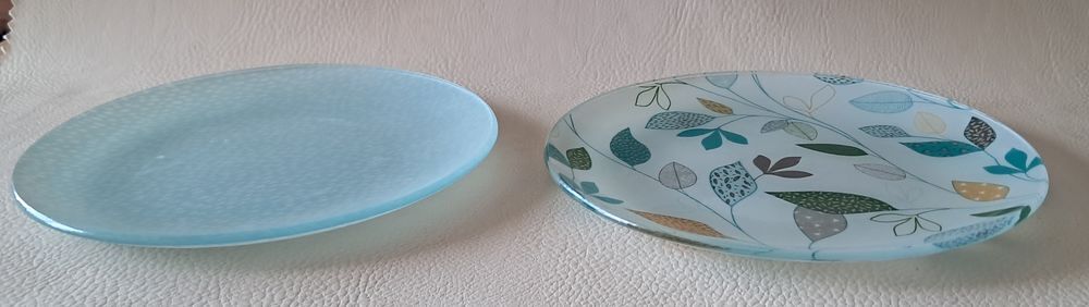 lot set de 6 assiettes &agrave; dessert en verre vert pastel avec p Décoration