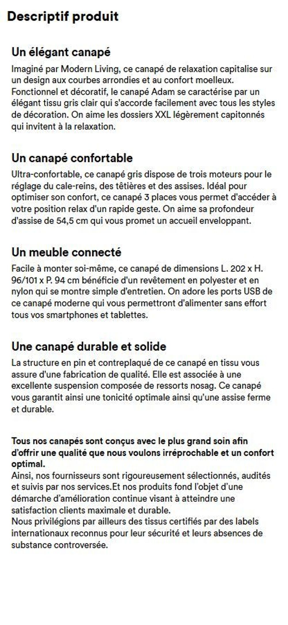 Canap&eacute; &eacute;lectrique relax avec motorisation 3 points
Meubles