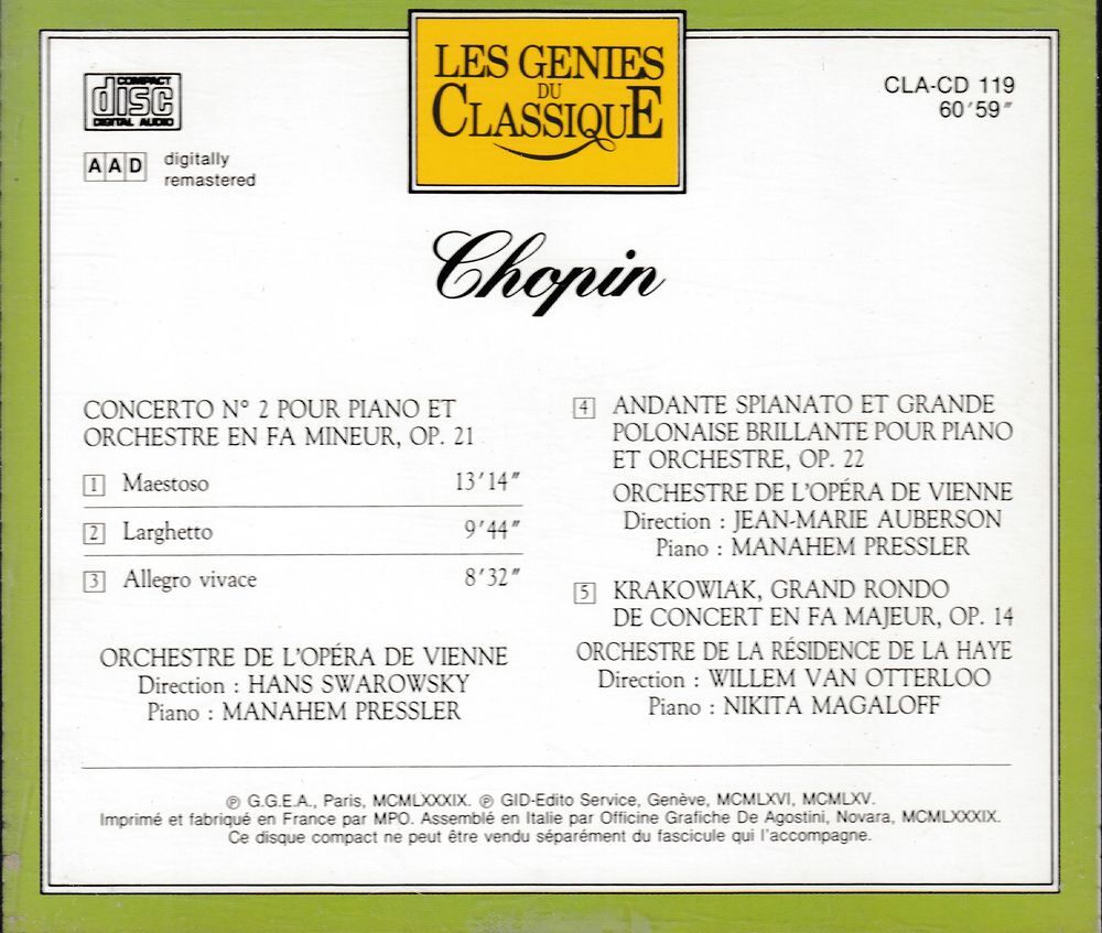 CD Chopin Concerto N&deg;2, Andante Spianato Polonais, Krakowiak CD et vinyles
