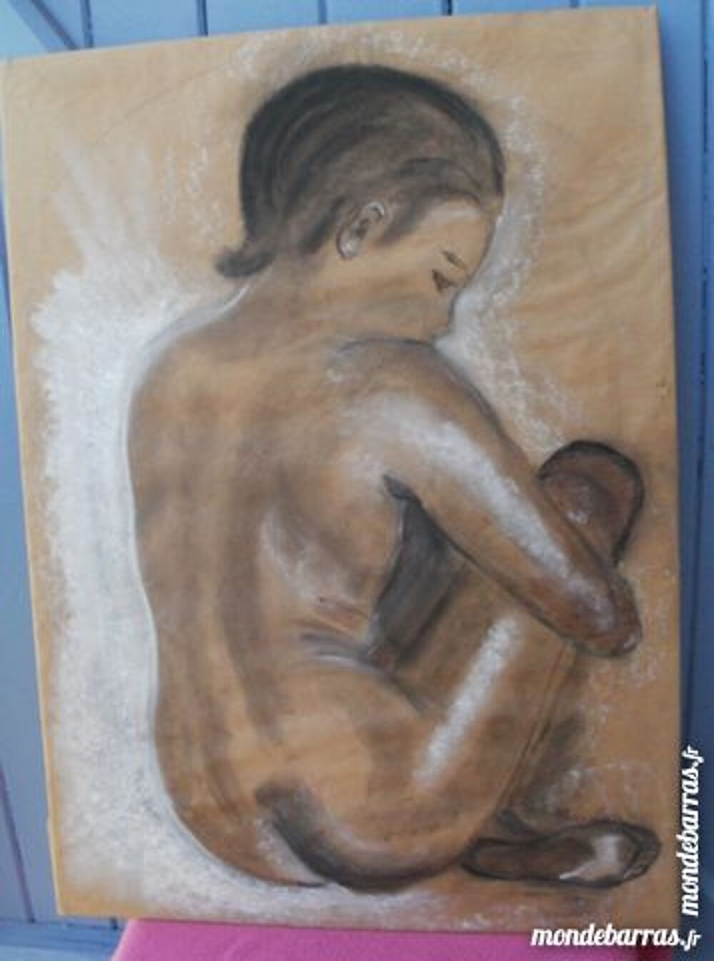 Tableau sign&eacute; femme nue sur papier kraft 39 cm x54 Dcoration