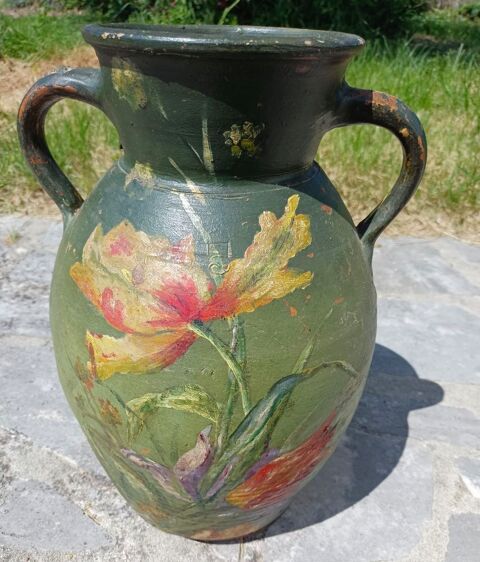 Amphore en terre cuite - Dcor floral 240 Clohars-Carnot (29)