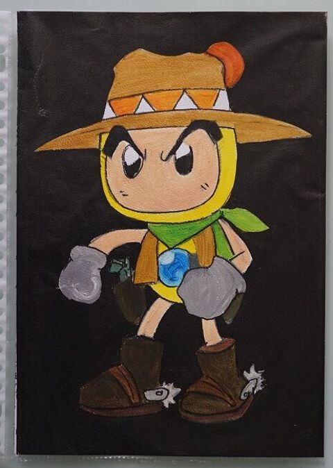 peinture - bomberman - n2 - sur papier aquarelle format A4 - Fougères (35)