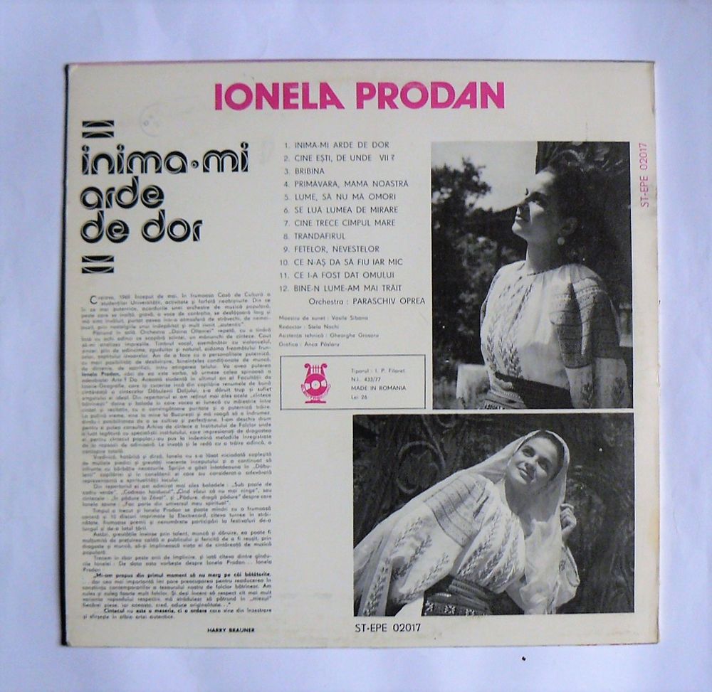 LP Ionela PRODAN : Inima-me arde de dor - Electrecord ST-EPE CD et vinyles