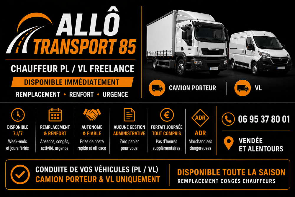   Chauffeur poids lourd / VL freelance disponible immédiatemen 