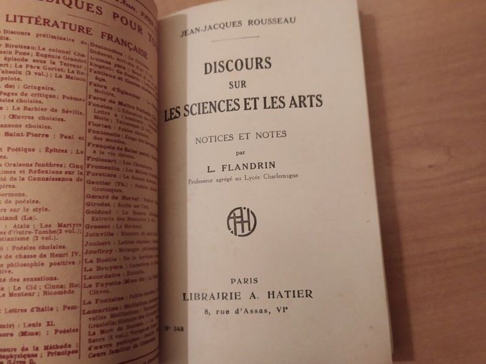 Discours sur les Sciences et les arts J. J. Rousseau 1938 Livres et BD
