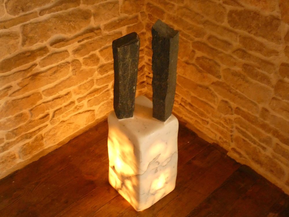 Sculpture en Marbre et Serpentine - Luminaire Décoration