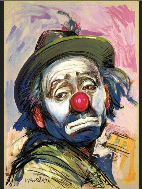 Clowns en aquarelle original sign - Mary Brilli -  120 Cagnes-sur-Mer (06)