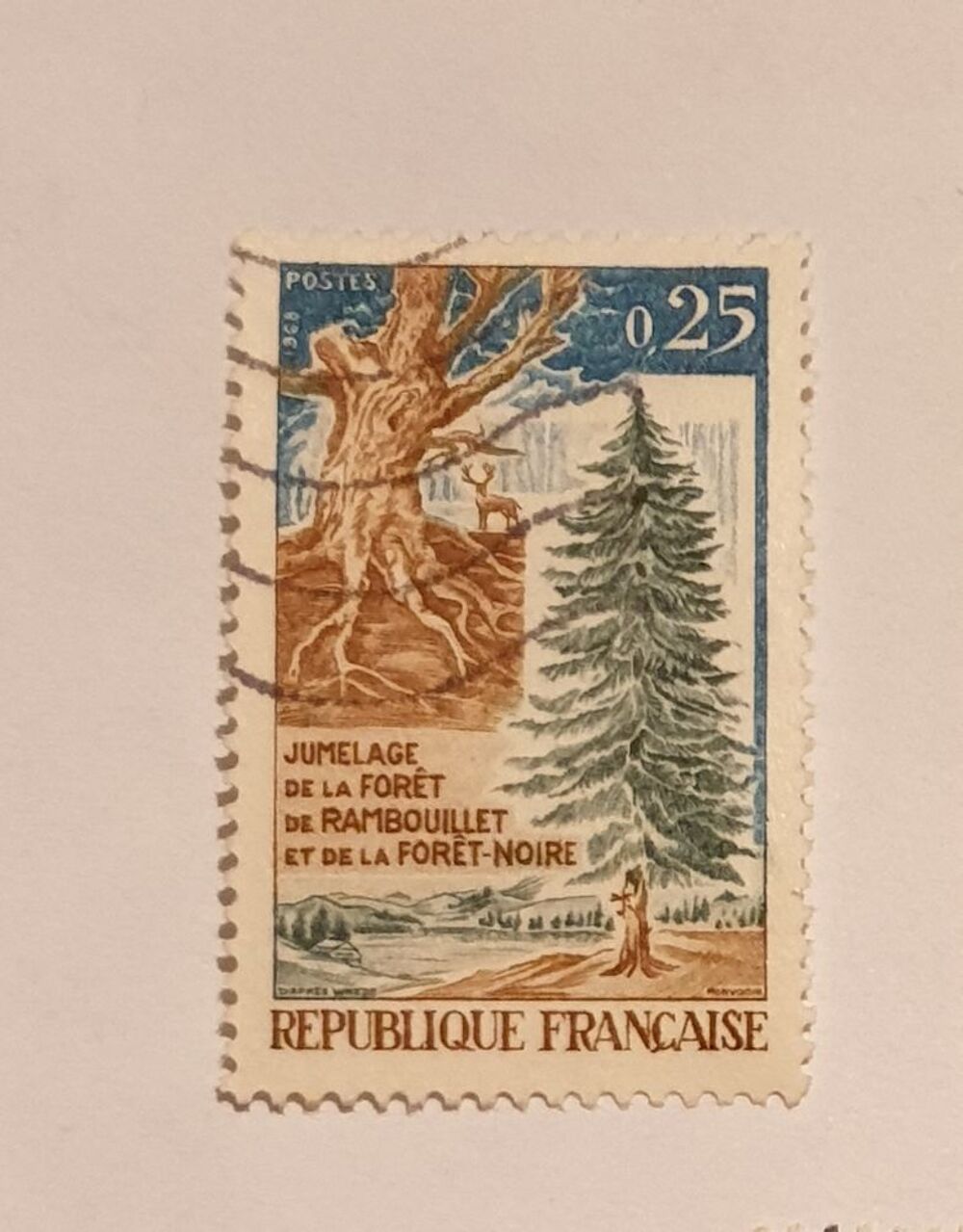 Timbre France Jumelage de la for&ecirc;t 1968 - 0.05 euro 