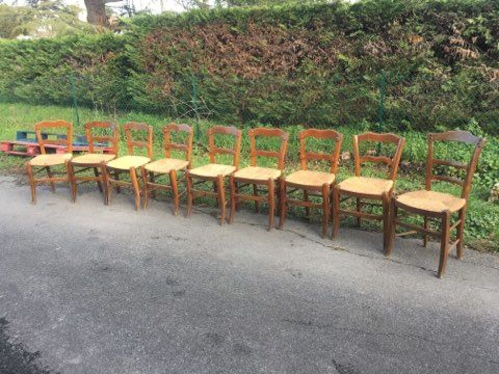 Chaise paill&eacute;e rustique / table de ferme /auberge (G) Meubles