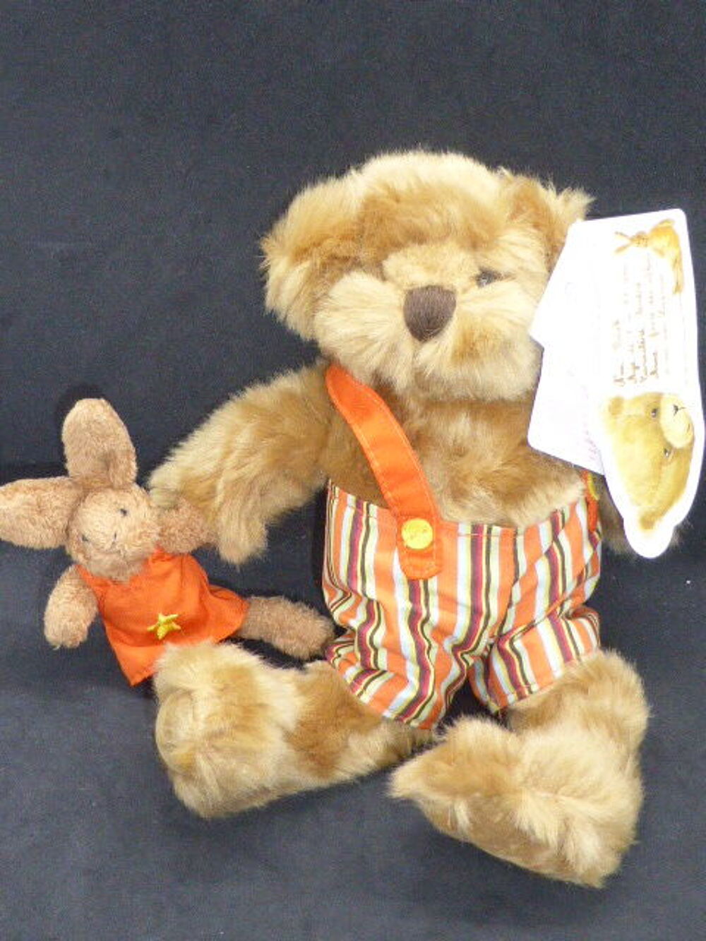 Peluche ours Basile avec son doudou lapin Carr&eacute; Blanc 21 cm Jeux / jouets