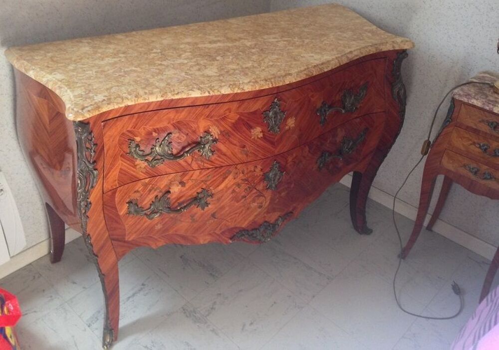 GROSSE COMMODE Style Louis XV Bois de rose + Marbre Meubles