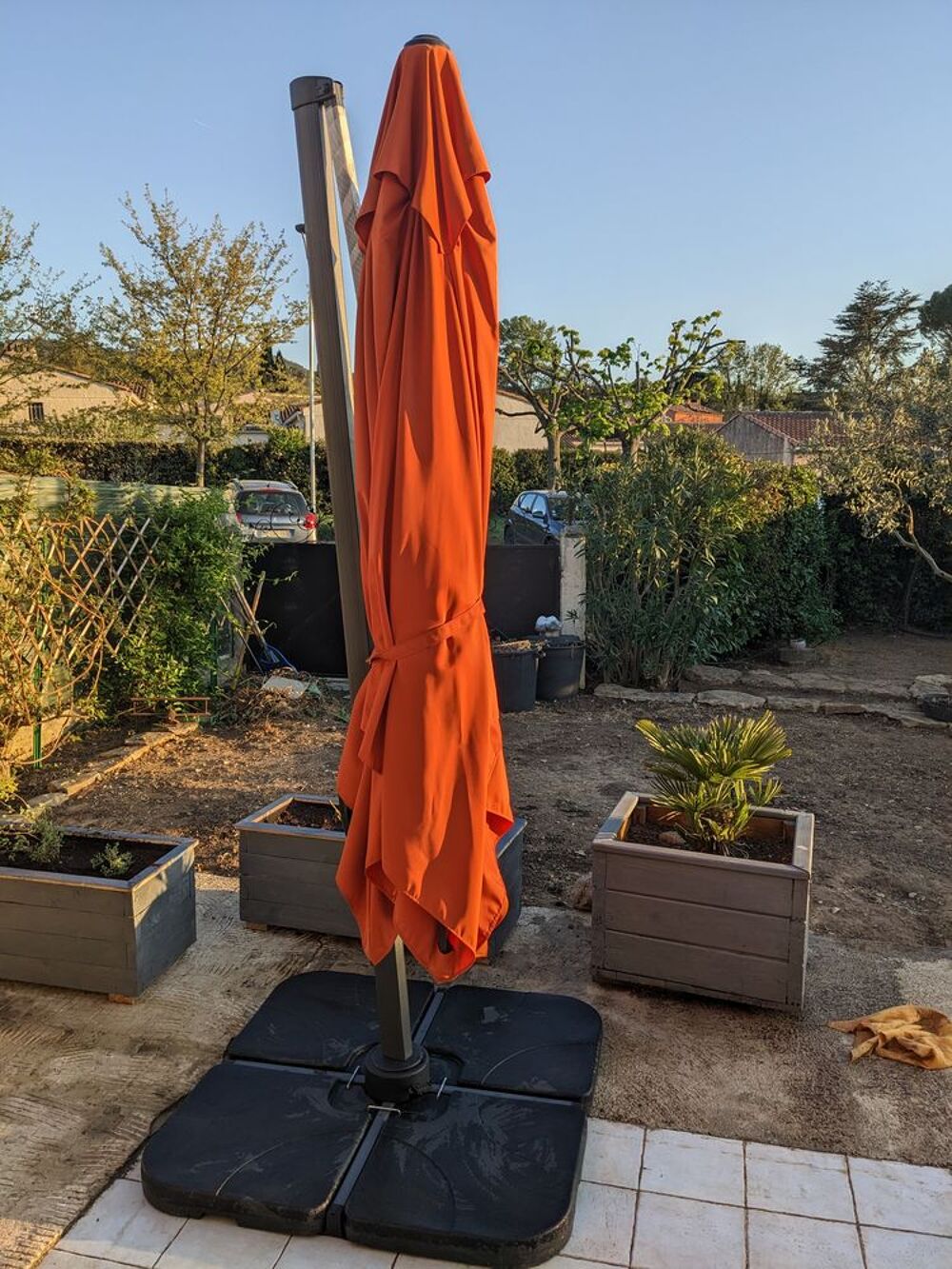 Parasol d&eacute;port&eacute; Roma couleur paprika 3x4 m Jardin