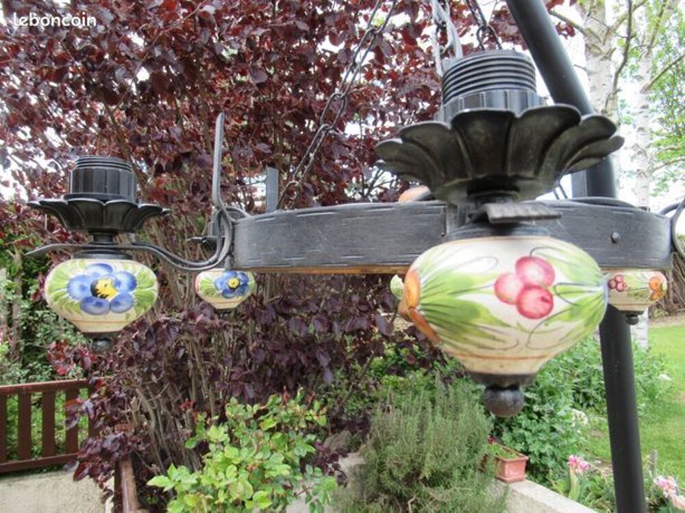  luminaire bois et porcelaine en parfait &eacute;tat Meubles