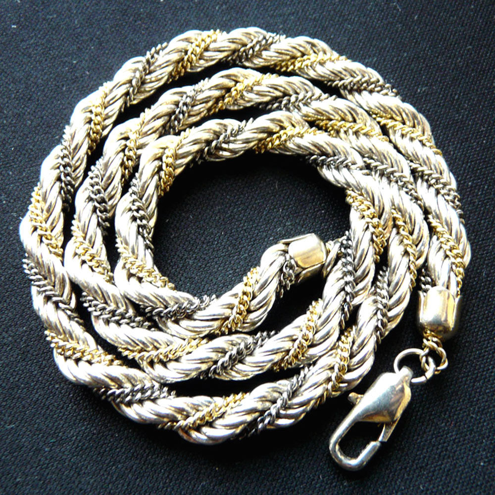 Collier Ras-de-Cou Torsad&eacute; en M&eacute;tal Argent&eacute; et Dor&eacute; -vintage Bijoux et montres