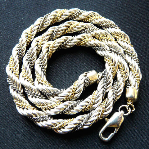 Collier Ras-de-Cou Torsad� en M�tal Argent� et Dor� -vintage 30 Gravelines (59)