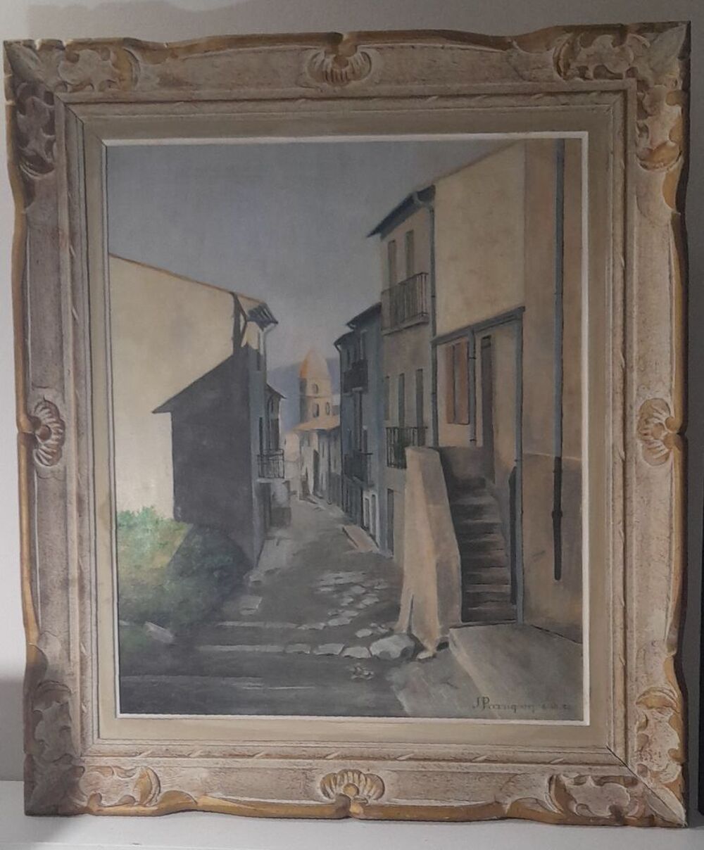 Tableau Huile sur Toile, Sign&eacute; J. PERRUQUON 4.10.56 - Ruelle Décoration