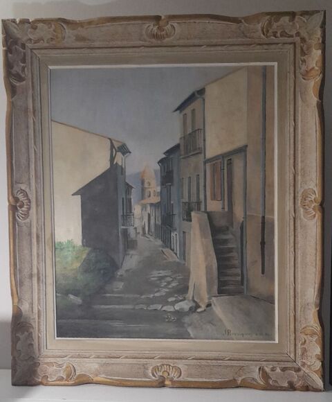 Tableau Huile sur Toile, Signé J. PERRUQUON 4.10.56 - Ruelle 190 Les Marches (73)
