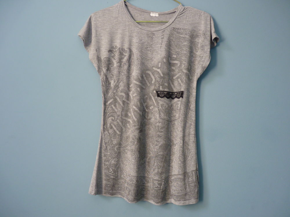Long T-shirt gris femme MC 36 S TBE gemo Vtements