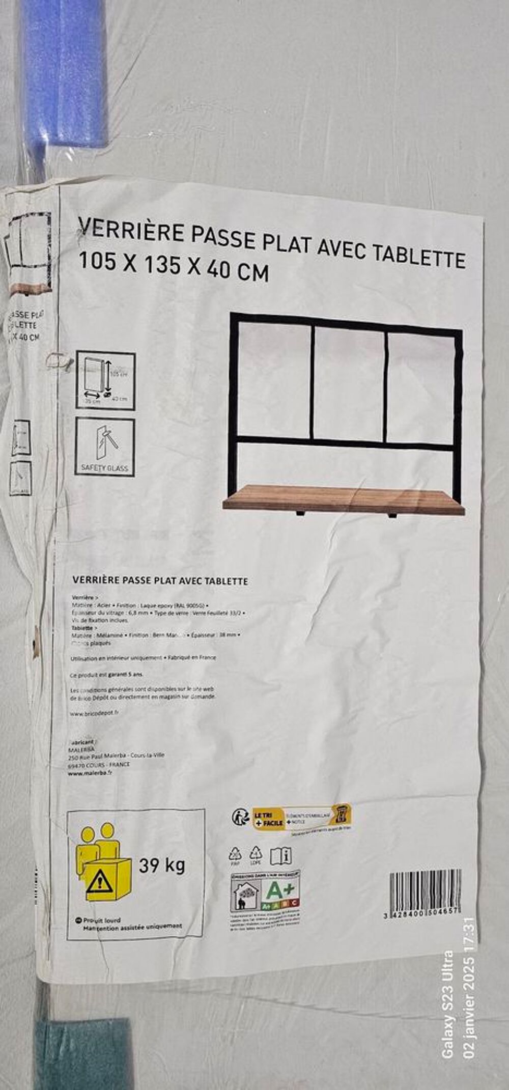 Verri&egrave;re style industriel avec tablette passe-plat Bricolage
