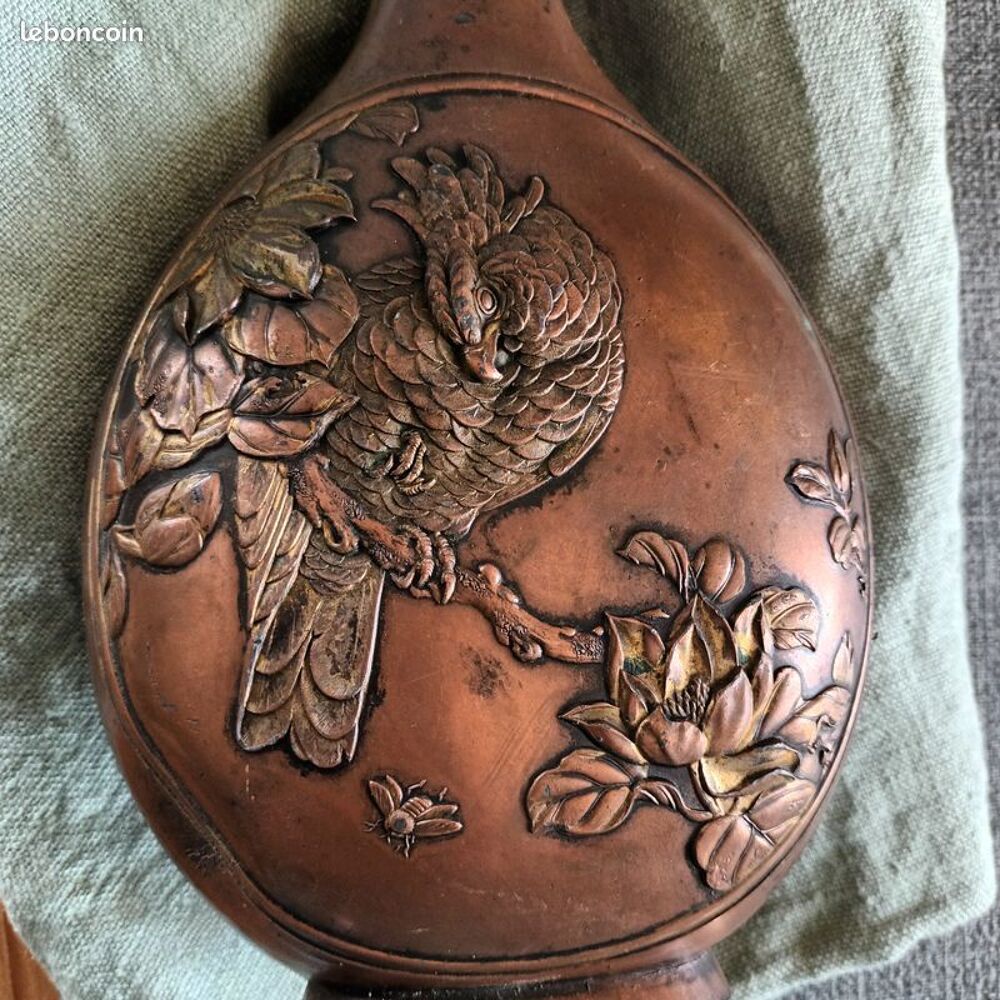 cruche pot japonais phenix bronze dor&eacute; fleurs japon chine Décoration