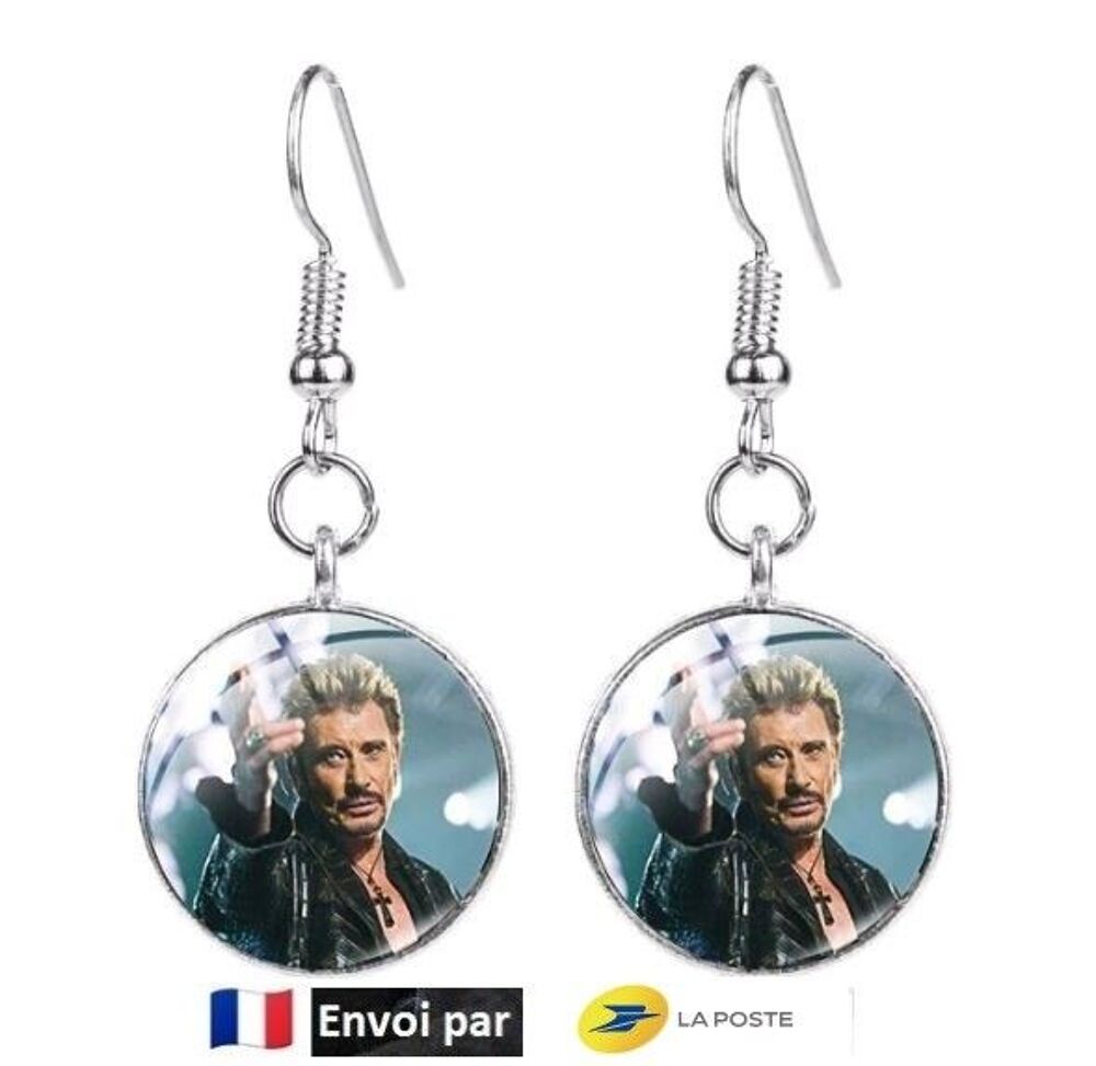 Boucles d'oreilles hommage cabochon Johnny Hallyday Bijoux et montres