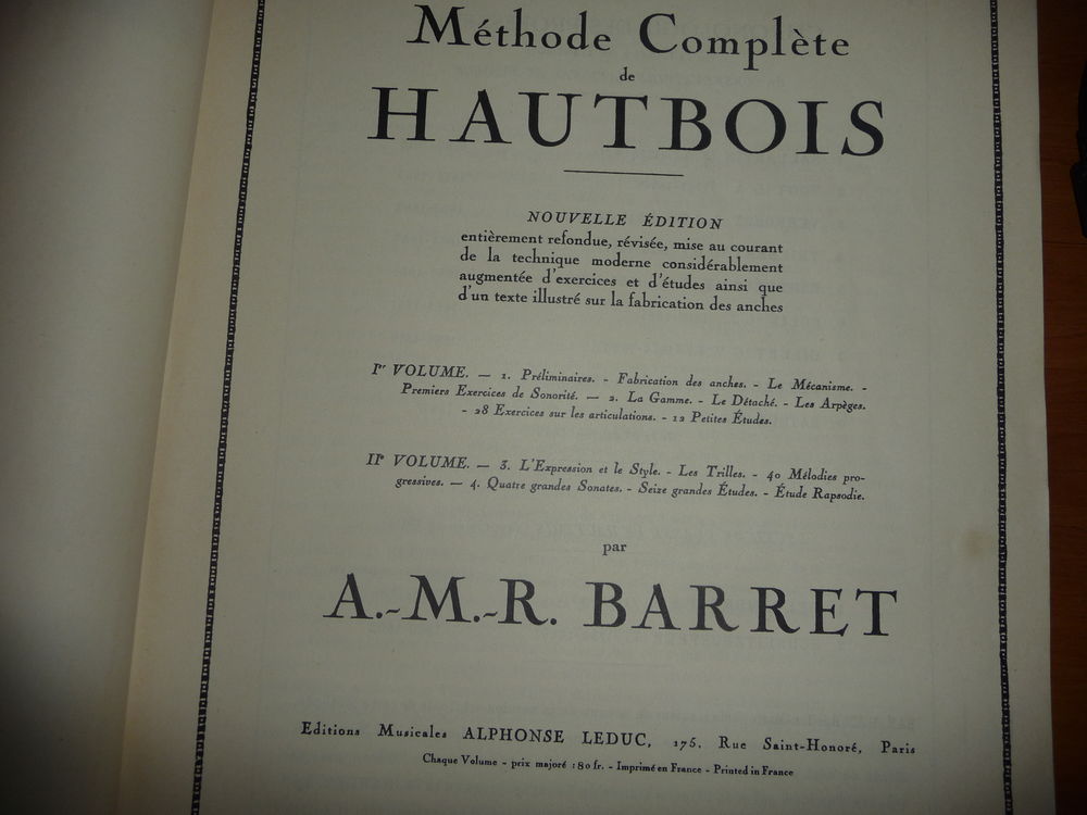 Vends de m&eacute;thodes de Hautbois Instruments de musique