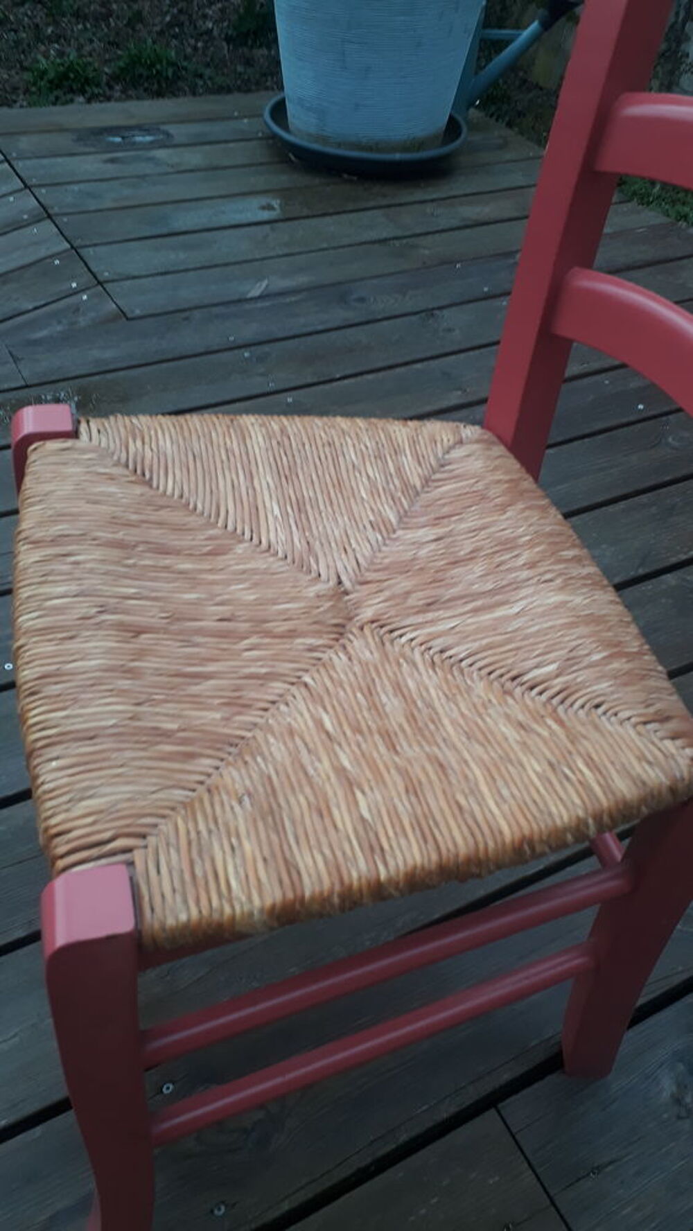 8 chaises bois peint laqu&eacute; assise paille style "Paysanne" Meubles